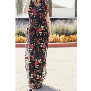 LulaRoe Deane 2 Red Floral Sheer Dress Size Small